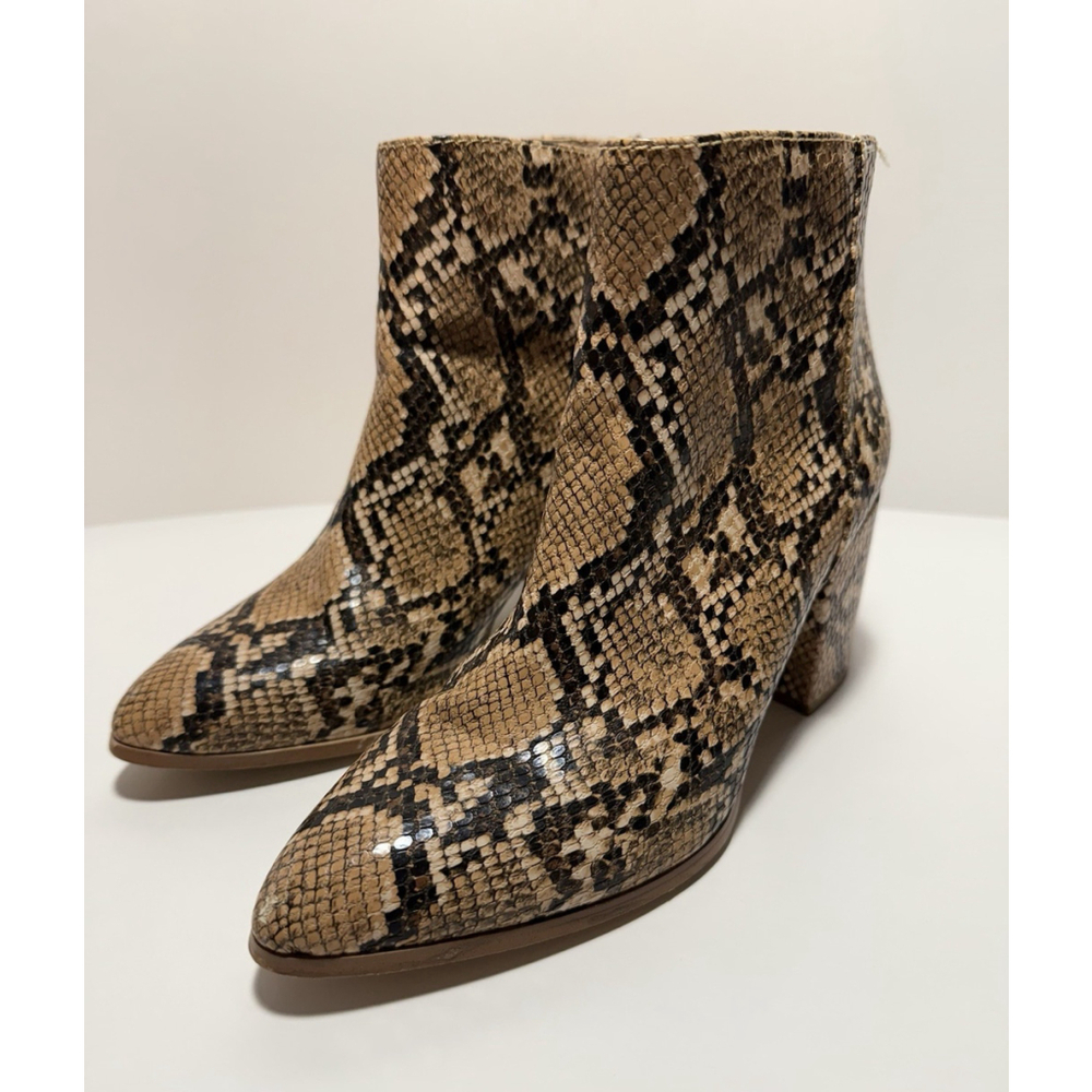 Steve Madden Julianne Tan Faux Snake Skin Print Zipper Ankle Bootie Size 6.5